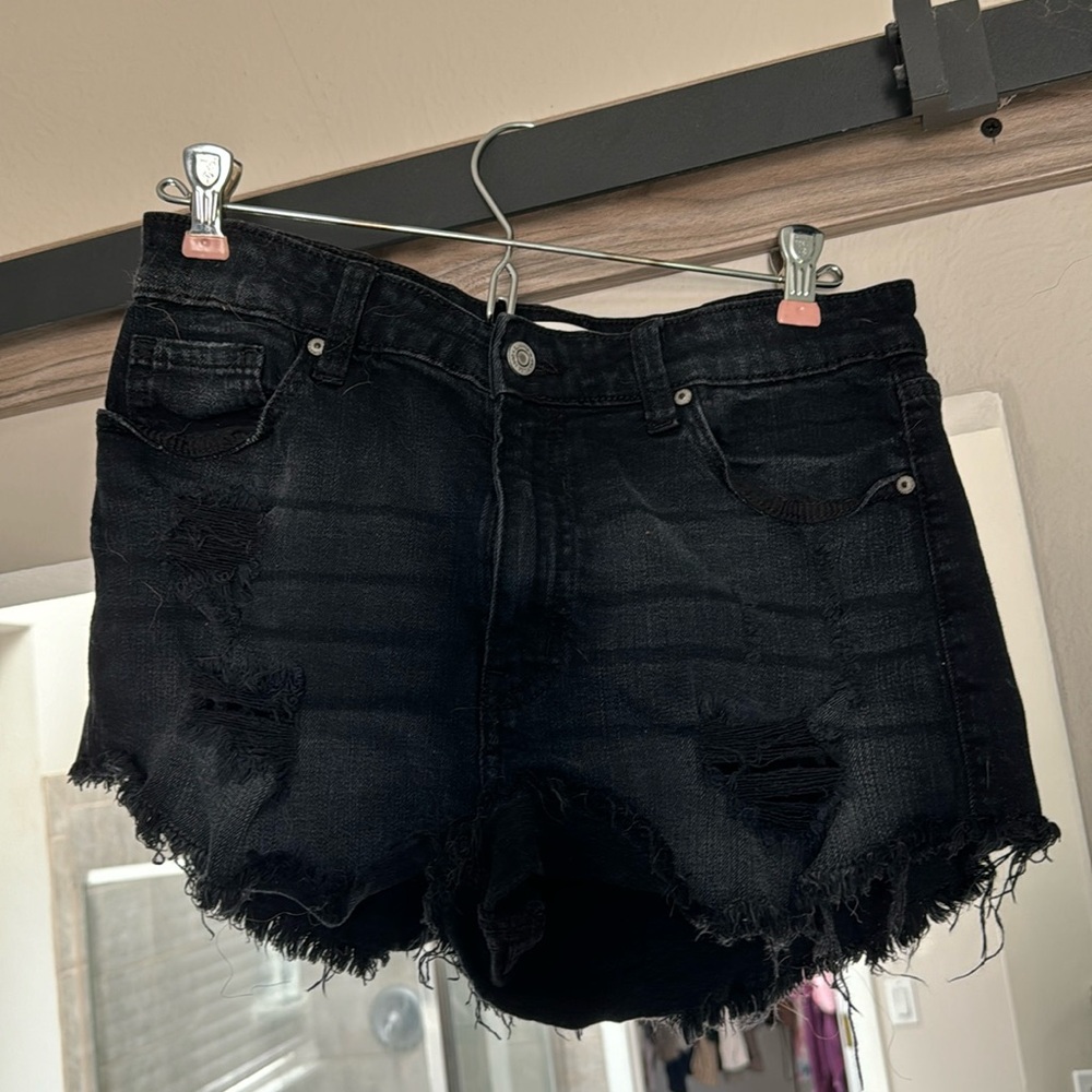 Eunina black cutoff high rise shorts
